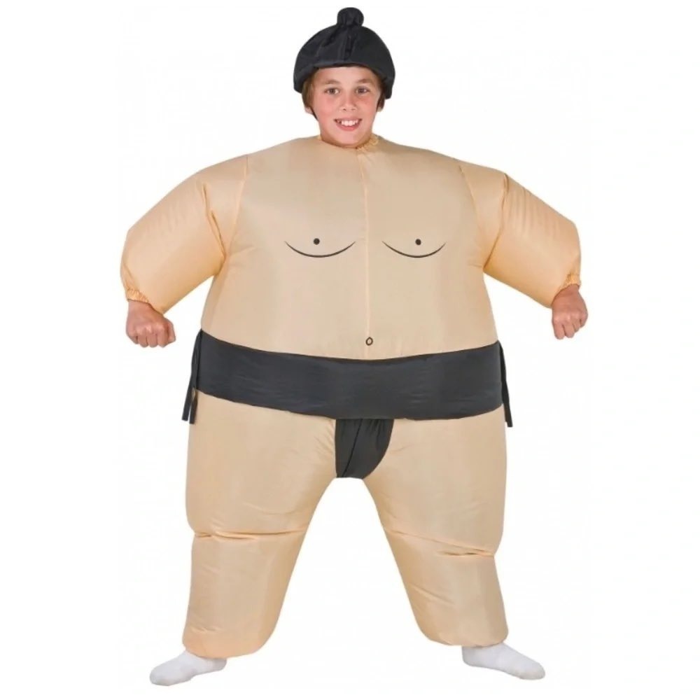 Spirit Halloween Sumo Inflatable Costume Kids Tan Black Blow Up Suit One Size